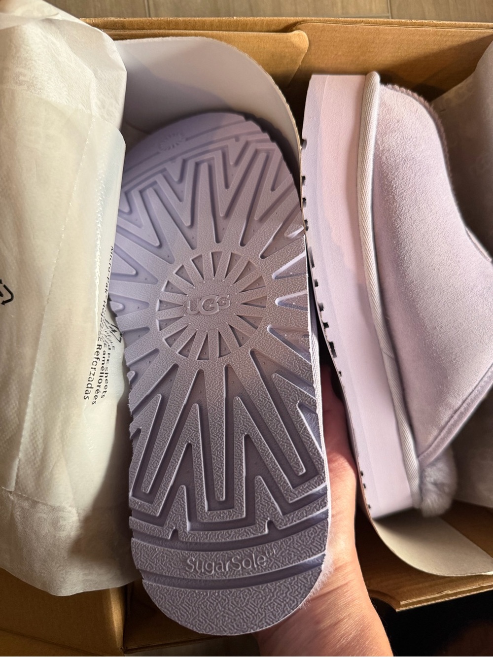 UGG Lavender Suede Shearling Slip-On Clog - Picture 4 of 8